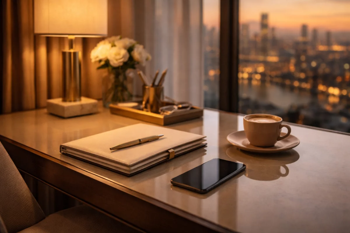 Structured desk with agenda